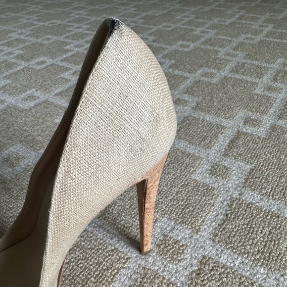 Alexandre Birman Cork Stiletto Heels Linen Peep Toe Pumps Beige High Heel 40.5 - Picture 10 of 11